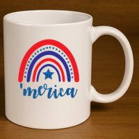 Merica Rainbow Patriotic 4th Of July 11oz C Handle Ceramic Mug