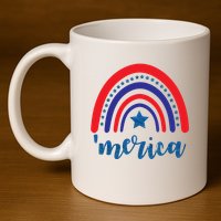 Merica Rainbow Patriotic 4th Of July 11oz C Handle Ceramic Mug