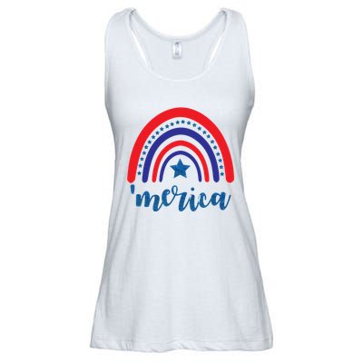 Merica Rainbow Patriotic 4th Of July Ladies Essential Flowy Tank