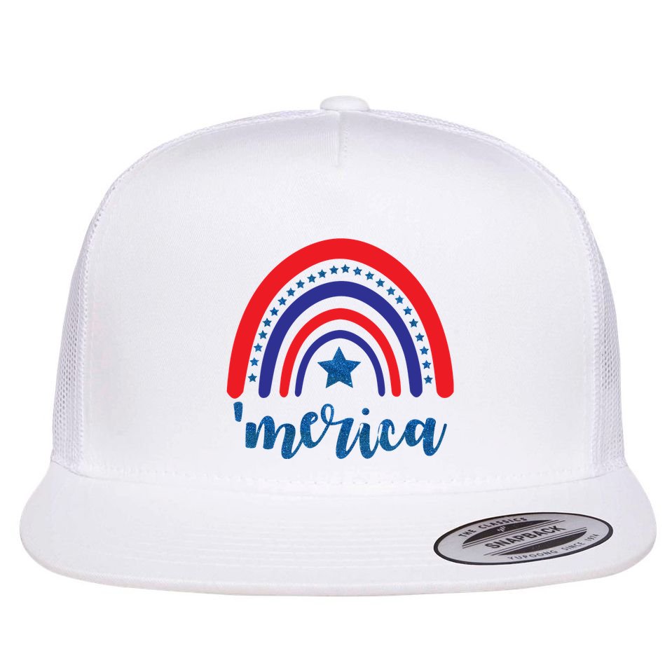Merica Rainbow Patriotic 4th Of July Flat Bill Trucker Hat