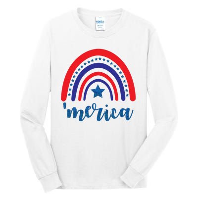 Merica Rainbow Patriotic 4th Of July Tall Long Sleeve T-Shirt