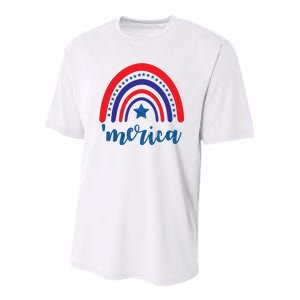 Merica Rainbow Patriotic 4th Of July Youth Performance Sprint T-Shirt