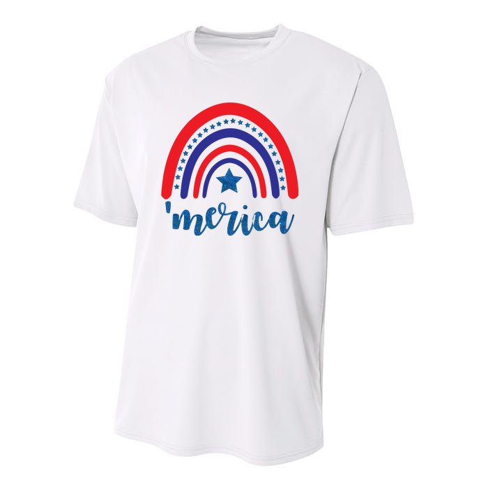 Merica Rainbow Patriotic 4th Of July Youth Performance Sprint T-Shirt