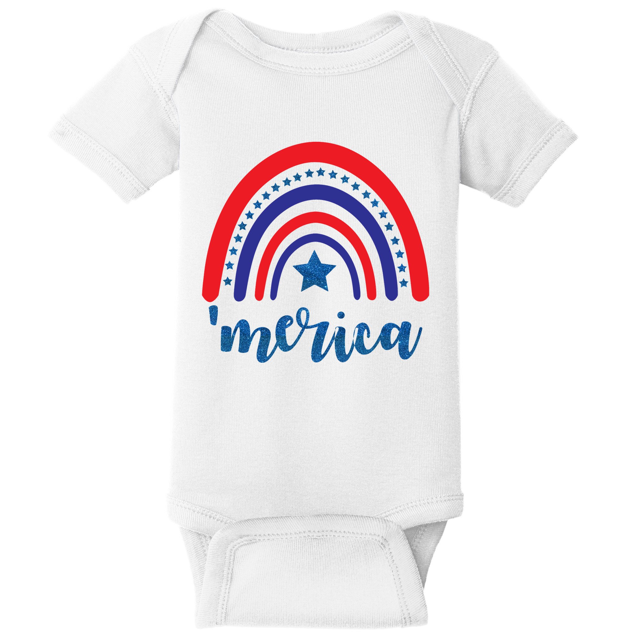 Merica Rainbow Patriotic 4th Of July Baby Bodysuit