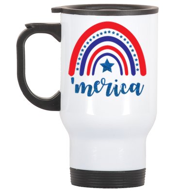 Merica Rainbow Patriotic 4th Of July Stainless Steel Travel Mug