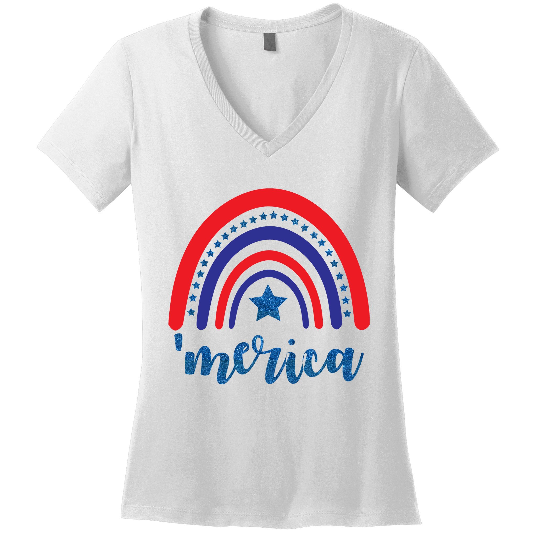Merica Rainbow Patriotic 4th Of July Women's V-Neck T-Shirt