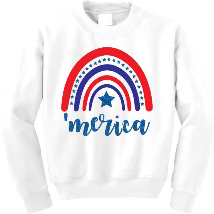 Merica Rainbow Patriotic 4th Of July Kids Sweatshirt