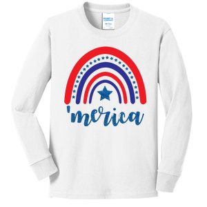 Merica Rainbow Patriotic 4th Of July Kids Long Sleeve Shirt