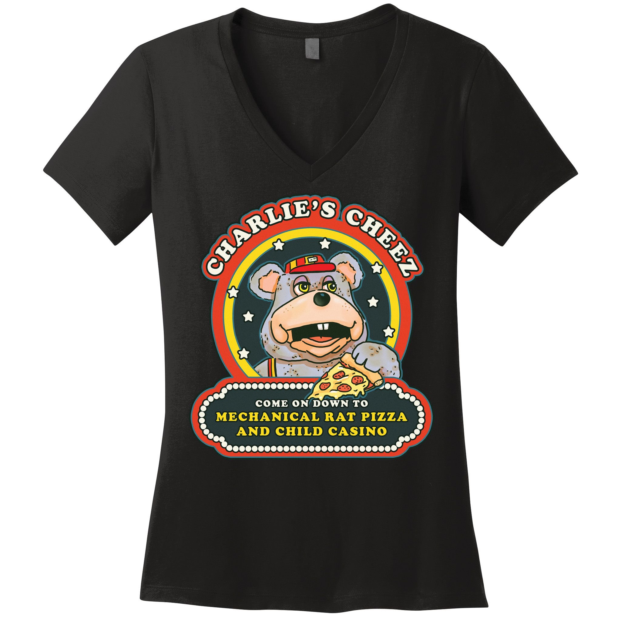 Mechanical Rat Pizza & Child Casino Women's V-Neck T-Shirt