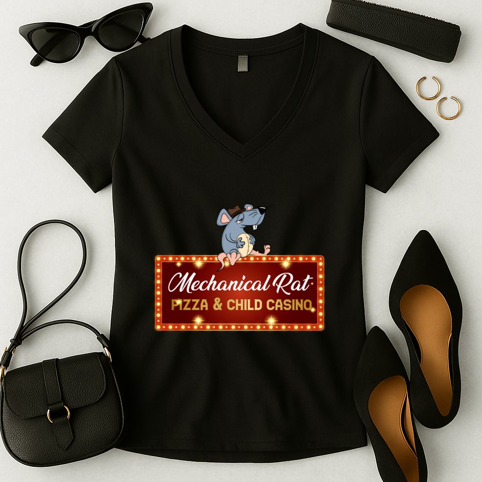 Mechanical Rat Pizza & Child Casino Women's V-Neck T-Shirt