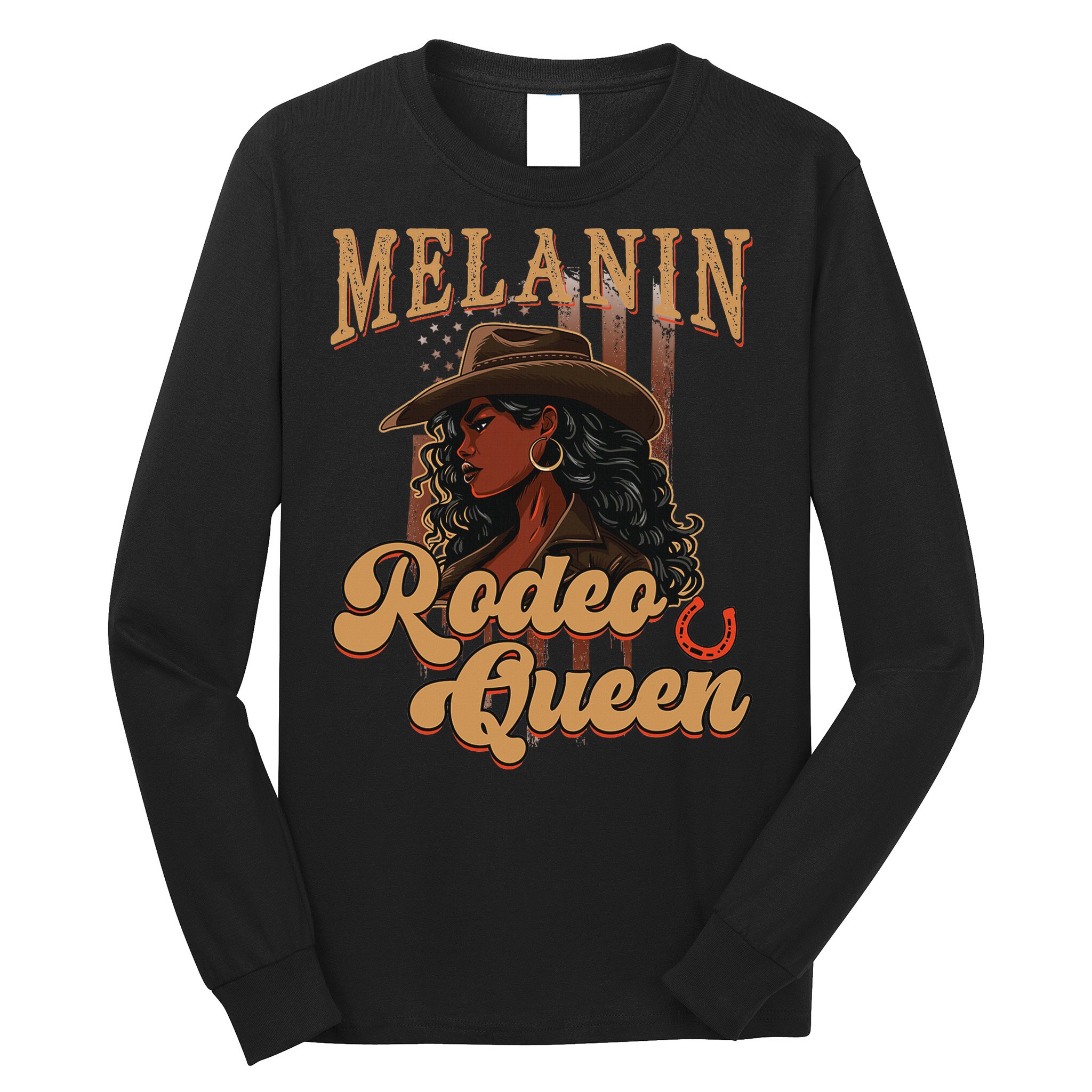Melanin Rodeo Queen Afro Cowgirl Black History African Woman Long Sleeve Shirt