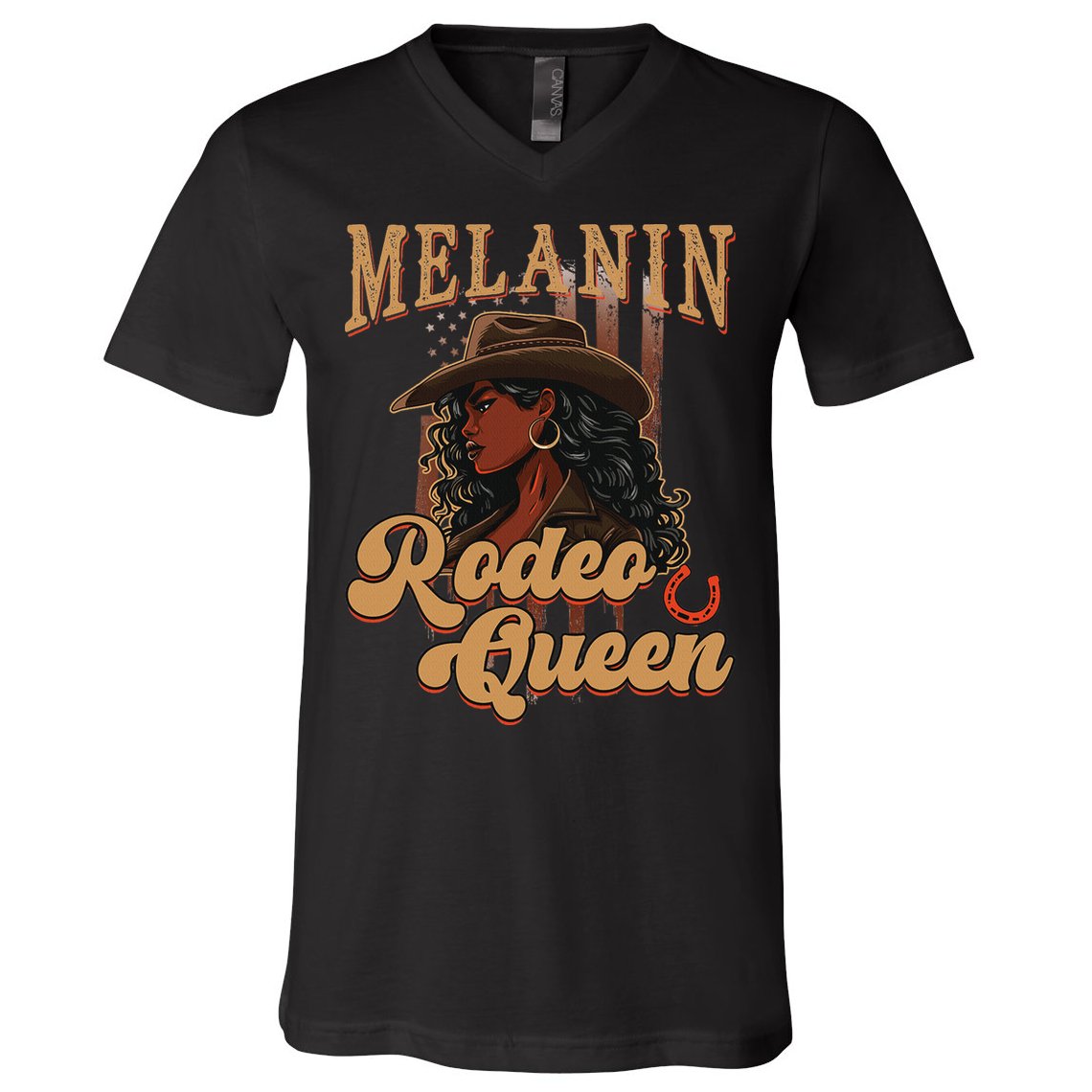 Melanin Rodeo Queen Afro Cowgirl Black History African Woman V-Neck T-Shirt