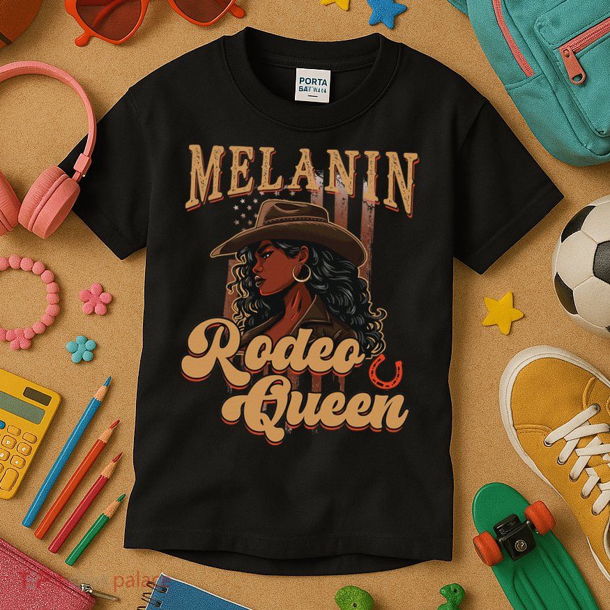 Melanin Rodeo Queen Afro Cowgirl Black History African Woman Kids T-Shirt