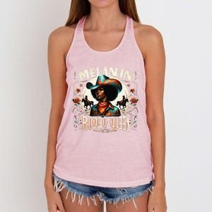 Melanin Rodeo Queen Africanamerican Melanin Cowgirl Women's Knotted Racerback Tank