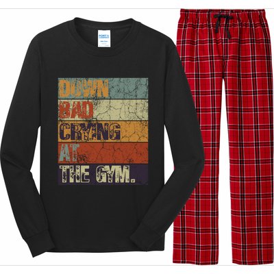 Motivation Retro Quote Saying Down Bad Crying At The Gym Cute Gift Long Sleeve Pajama Set