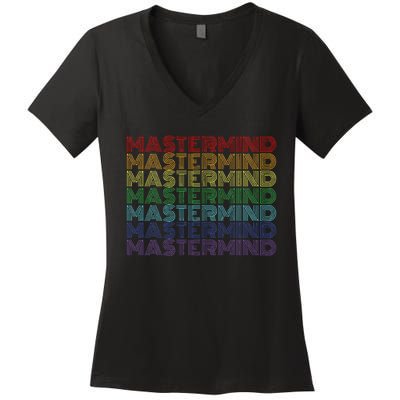 Mastermind Retro Rainbow Gift For Music Fan Women's V-Neck T-Shirt