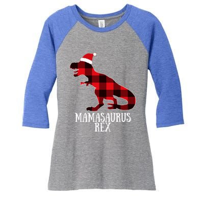 Mamasaurus Rex Red Check Trex Christmas Merch Great Gift Women's Tri-Blend 3/4-Sleeve Raglan Shirt