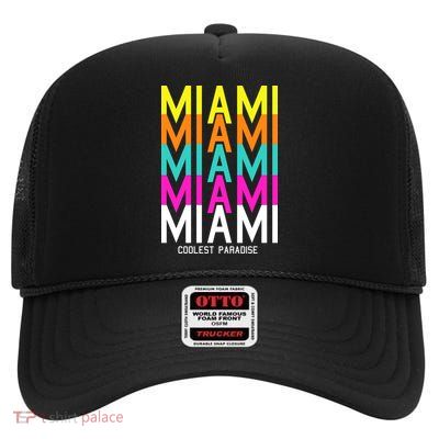 Miami Retro Repeat High Crown Mesh Back Trucker Hat