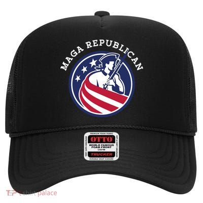 MAGA Republican Conservative Anti Biden High Crown Mesh Back Trucker Hat