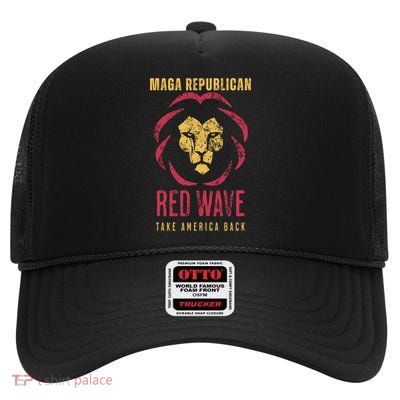 MAGA Republican Red Wave Conservative Anti Biden High Crown Mesh Back Trucker Hat