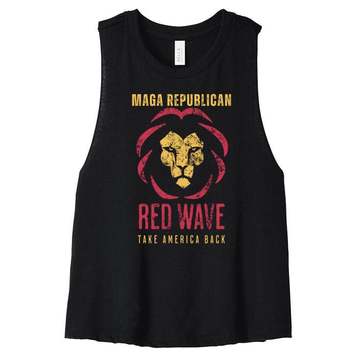 MAGA Republican Red Wave Conservative Anti Biden Women's Racerback Cropped Tank