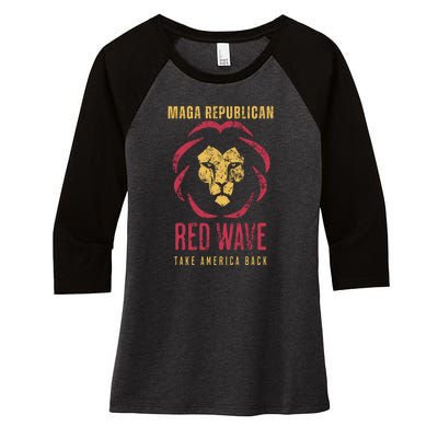 MAGA Republican Red Wave Conservative Anti Biden Women's Tri-Blend 3/4-Sleeve Raglan Shirt