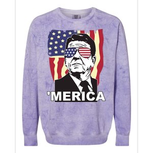 Merica Ronald Reagan Funny Usa Stars And Strips Proud American Colorblast Crewneck Sweatshirt