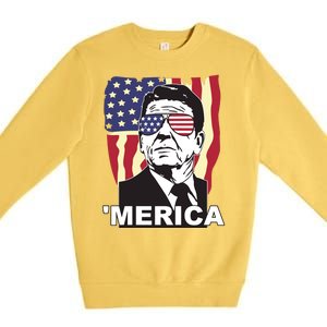 Merica Ronald Reagan Funny Usa Stars And Strips Proud American Premium Crewneck Sweatshirt