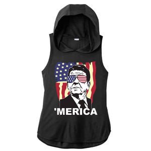 Merica Ronald Reagan Funny Usa Stars And Strips Proud American Ladies PosiCharge Tri-Blend Wicking Draft Hoodie Tank