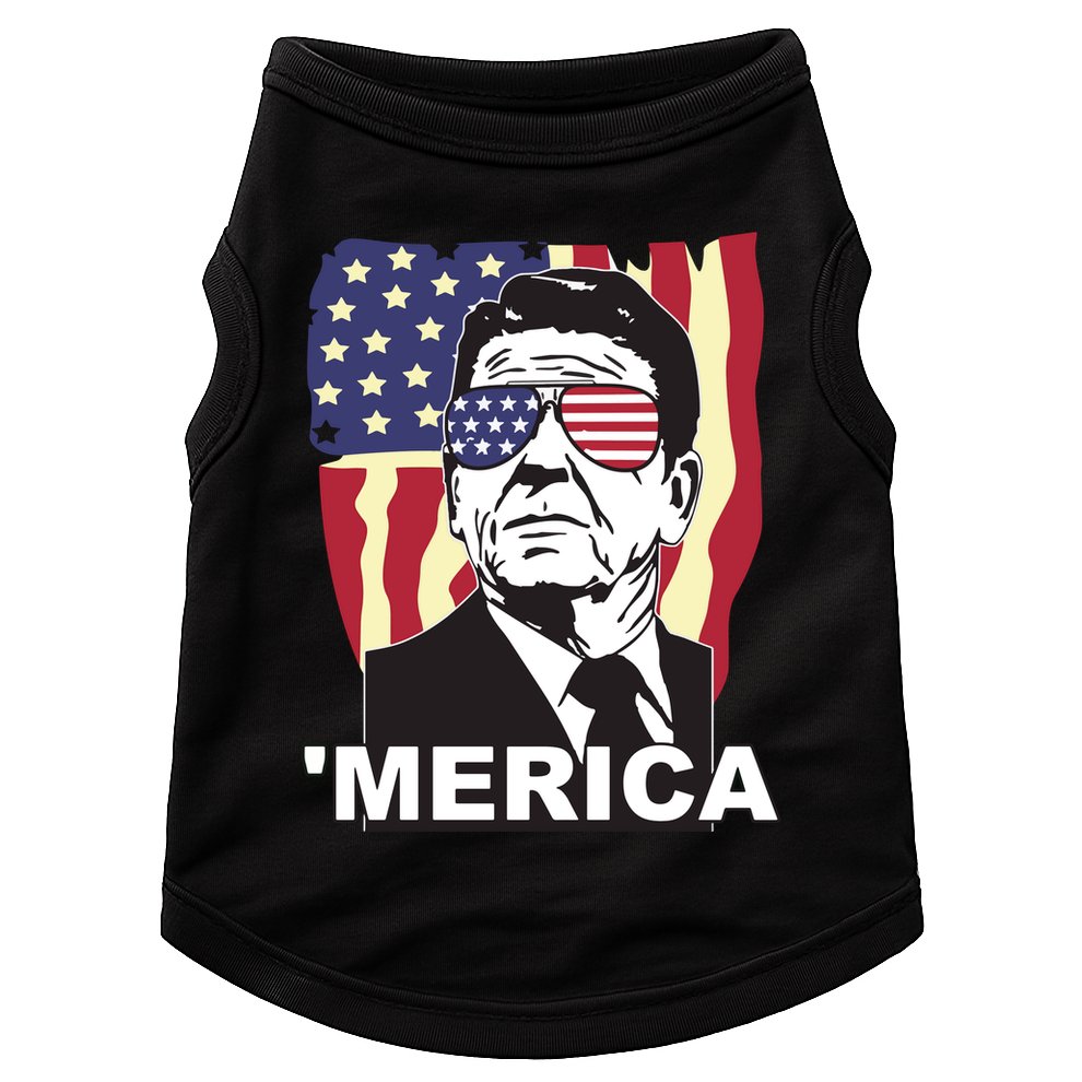 Merica Ronald Reagan Funny Usa Stars And Strips Proud American Doggie Tank
