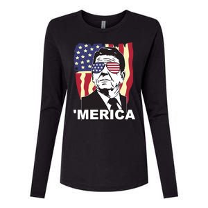 Merica Ronald Reagan Funny Usa Stars And Strips Proud American Womens Cotton Relaxed Long Sleeve T-Shirt