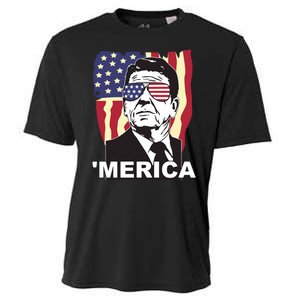 Merica Ronald Reagan Funny Usa Stars And Strips Proud American Cooling Performance Crew T-Shirt