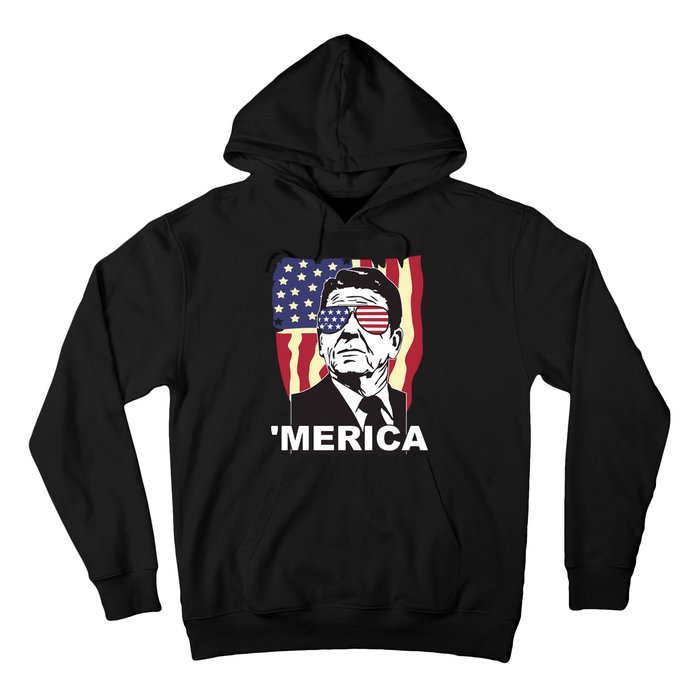 Merica Ronald Reagan Funny Usa Stars And Strips Proud American Hoodie