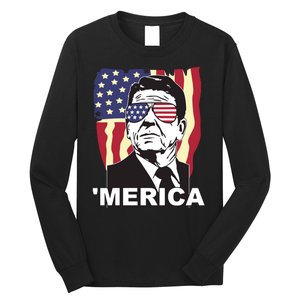 Merica Ronald Reagan Funny Usa Stars And Strips Proud American Long Sleeve Shirt