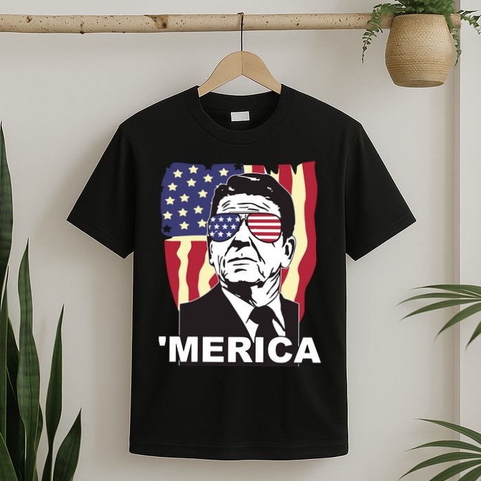 Merica Ronald Reagan Funny Usa Stars And Strips Proud American T-Shirt