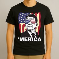 Merica Ronald Reagan Funny Usa Stars And Strips Proud American T-Shirt