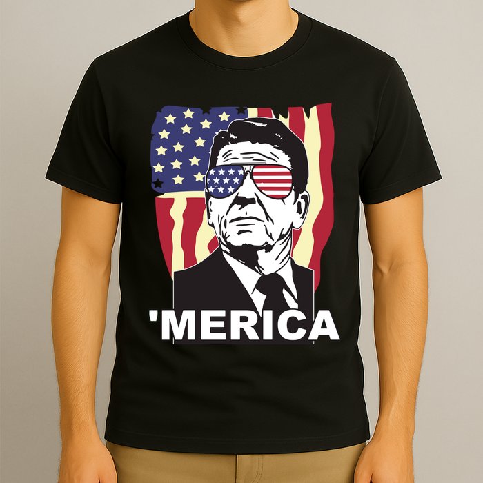 Merica Ronald Reagan Funny Usa Stars And Strips Proud American T-Shirt