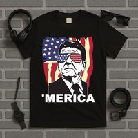 Merica Ronald Reagan Funny Usa Stars And Strips Proud American T-Shirt