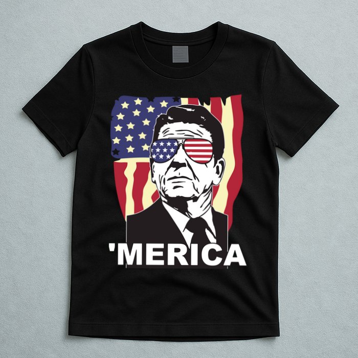 Merica Ronald Reagan Funny Usa Stars And Strips Proud American T-Shirt