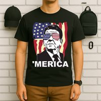 Merica Ronald Reagan Funny Usa Stars And Strips Proud American T-Shirt