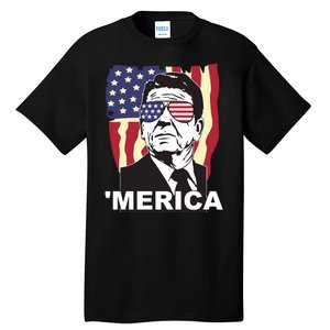 Merica Ronald Reagan Funny Usa Stars And Strips Proud American Tall T-Shirt