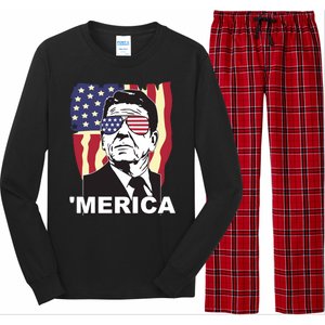 Merica Ronald Reagan Funny Usa Stars And Strips Proud American Long Sleeve Pajama Set