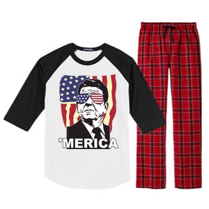 Merica Ronald Reagan Funny Usa Stars And Strips Proud American Raglan Sleeve Pajama Set