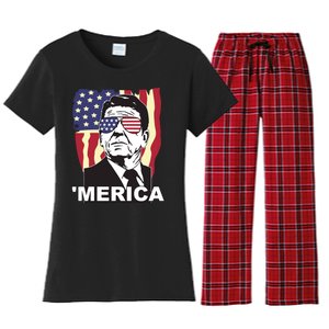 Merica Ronald Reagan Funny Usa Stars And Strips Proud American Women's Flannel Pajama Set