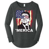 Merica Ronald Reagan Funny Usa Stars And Strips Proud American Women's Perfect Tri Tunic Long Sleeve Shirt