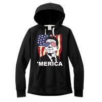 Merica Ronald Reagan Funny Usa Stars And Strips Proud American Women's Fleece Hoodie