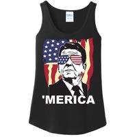 Merica Ronald Reagan Funny Usa Stars And Strips Proud American Ladies Essential Tank