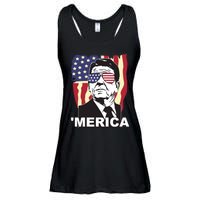 Merica Ronald Reagan Funny Usa Stars And Strips Proud American Ladies Essential Flowy Tank