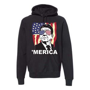 Merica Ronald Reagan Funny Usa Stars And Strips Proud American Premium Hoodie