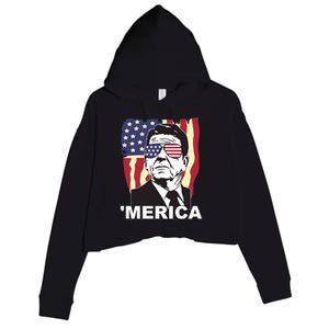 Merica Ronald Reagan Funny Usa Stars And Strips Proud American Crop Fleece Hoodie